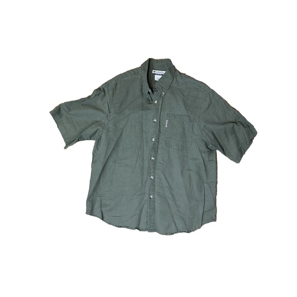 Columbia One Pocket Button Short Sleeve 100% Cotton Shirt Men's Green Size Med - Picture 2 of 9